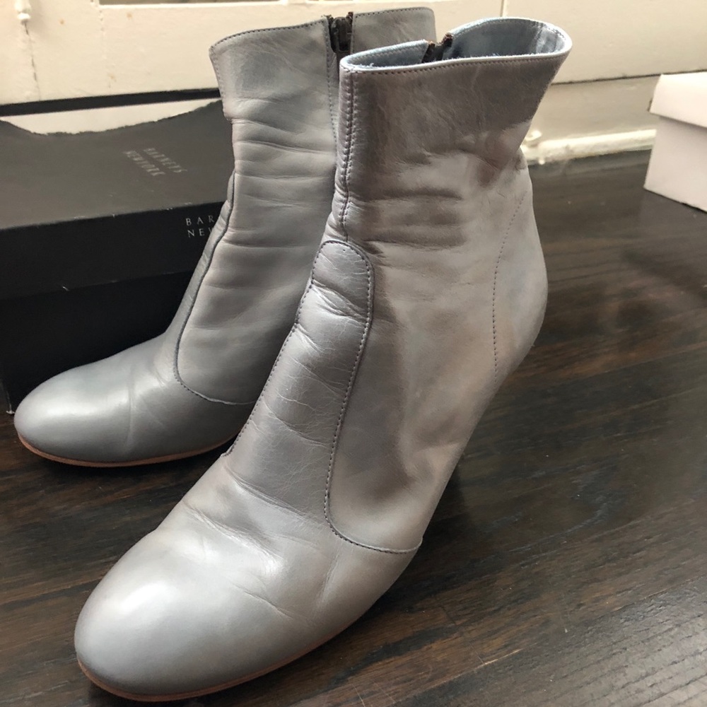 Barney's slate blue leather bootie